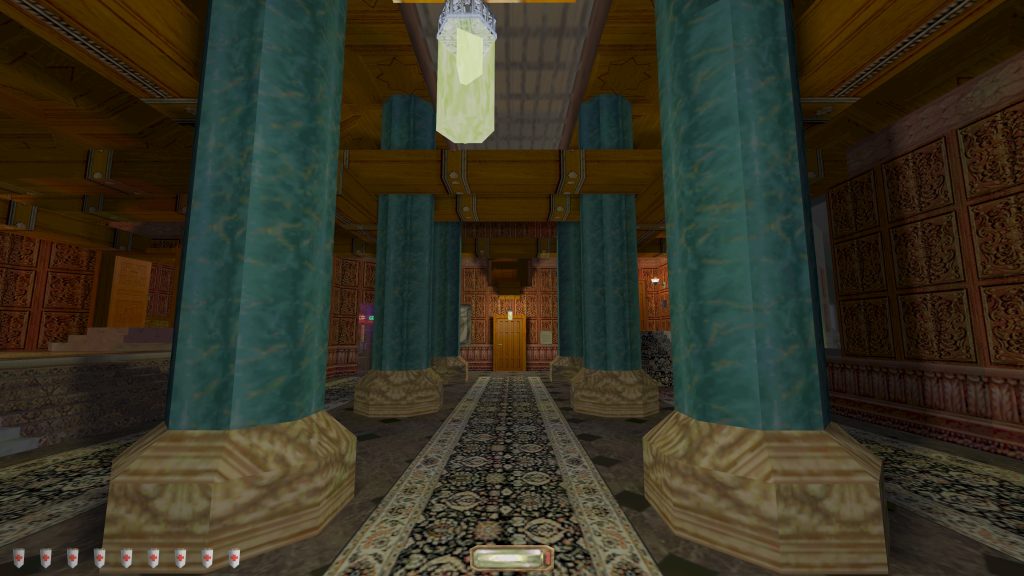 Abb. 1: Eine helle Einfärbung des Lichtjuwels entspricht maximaler Sichtbarkeit (Selbsterstellter Screenshot aus Thief 2: The Metal Age (2000)).