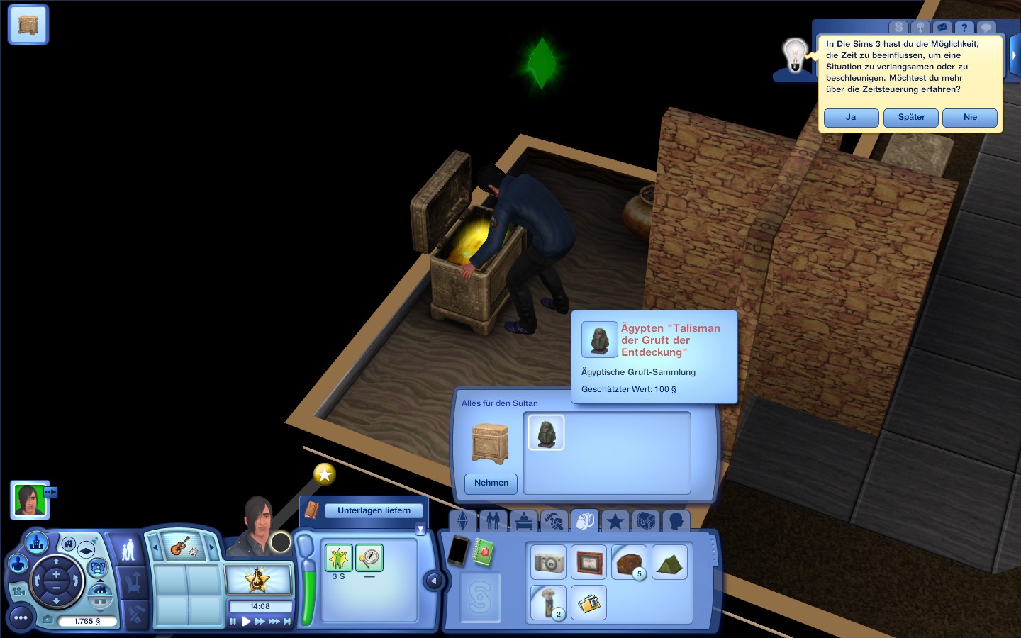 In einem Raum, welcher sich am Ende der Gruft befindet, plündert die SpielerInnenfigur eine Kiste, die den ägyptischen Talisman der Gruft der Entdeckung enthält.