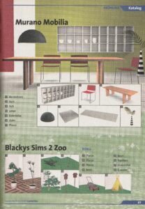 Das Bild zeigt eine Seite aus dem Sonderheft GameStar 03/2007. Darauf sind moderne Möbel Objekte des Spiels zu sehen.