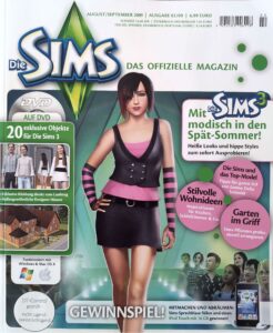 Das Bild zeigt die Titelseite der August/September 2009 Ausgabe des Magazins: Die Sims. Das offizielle Magazin. Darauf ist eine modisch gekleidete Spielfigur zu sehen. Ein Erweiterung mit 20 Objekten ist inklusive.