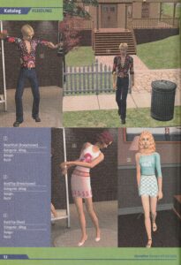 Das Bild zeigt eine Seite aus der GameStar Sonderausgabe im März 2005. Darauf sind vier Bilder von Spielfiguren mit Kleidung, die von Moddern entworfen wurde, zu sehen.